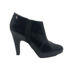 Isaac Mizrahi Desiree Black Shiny Leather Ankle Bootie Heel Size 7.5